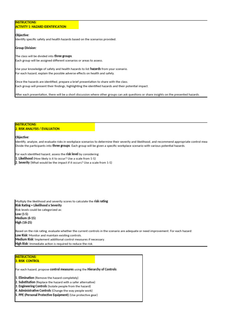 Workshop Hazard Identification and Control | PDF | Risk | Hazards