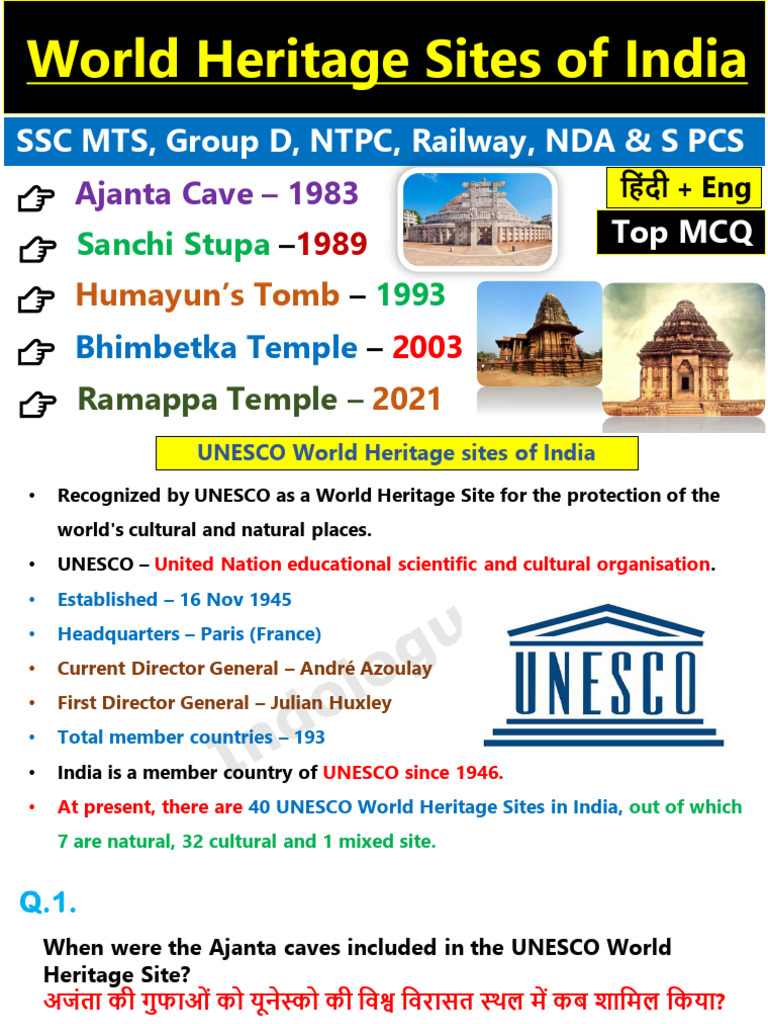 UNESCO World Heritage Sites of India | PDF