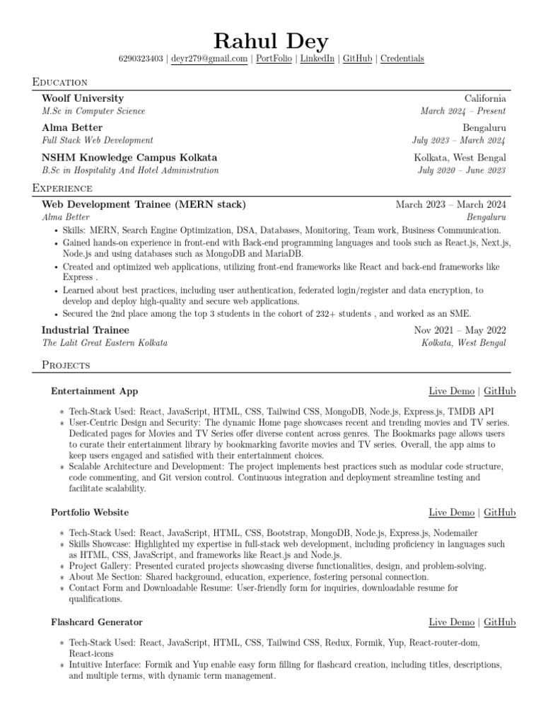 Rahul Dey: Web Developer Portfolio | PDF | Java Script | Web Development