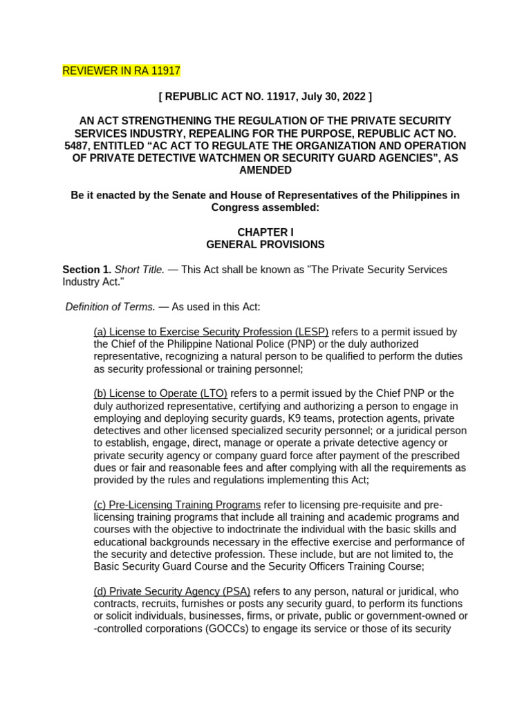 Overview of Republic Act 11917 | PDF | Security Guard | Justice