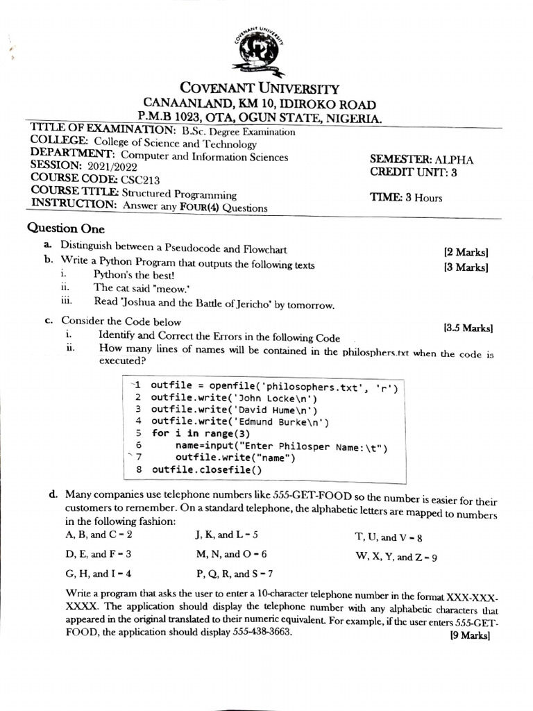 CSc 213 Structured Programming Exam | PDF | String (Computer Science ...