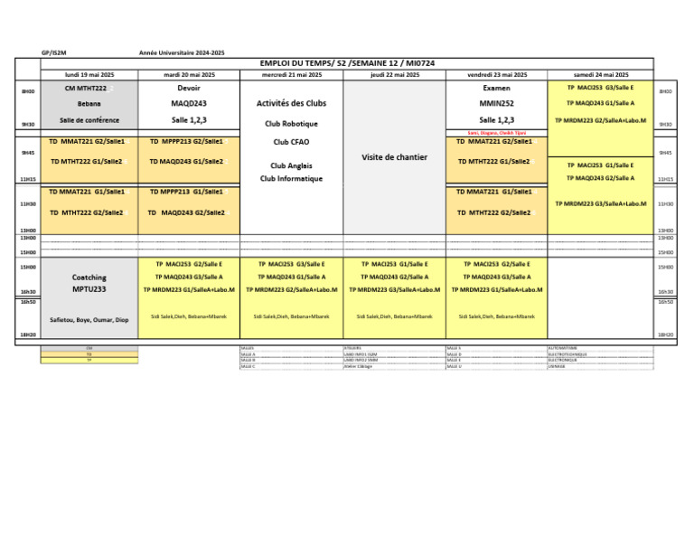 Emploi du temps S2 Semaine 12 2025 | PDF