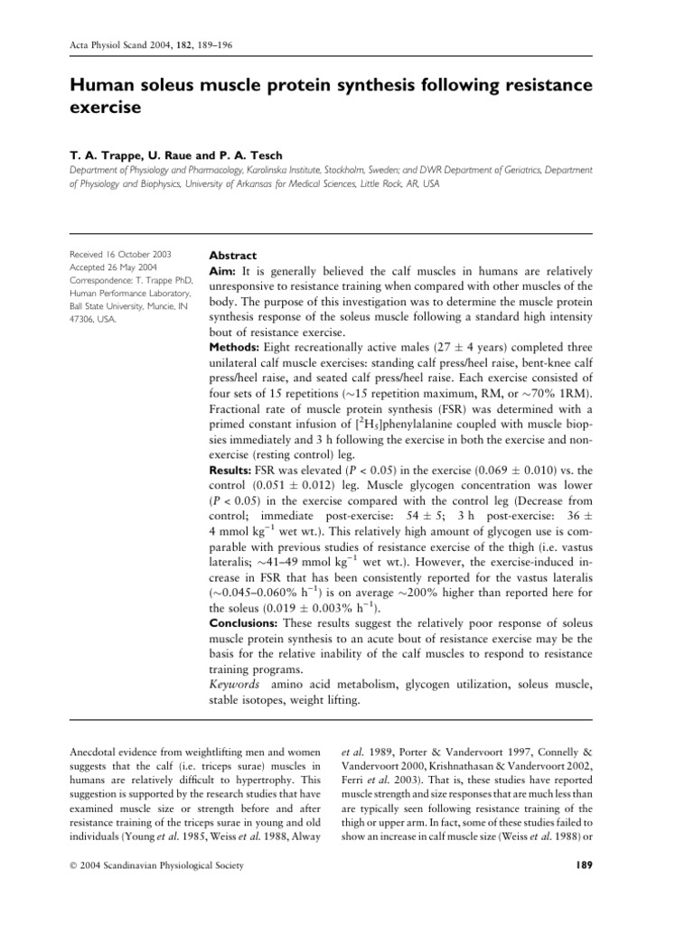 Soleus Muscle Protein Synthesis Post-Exercise | PDF | Skeletal Muscle ...