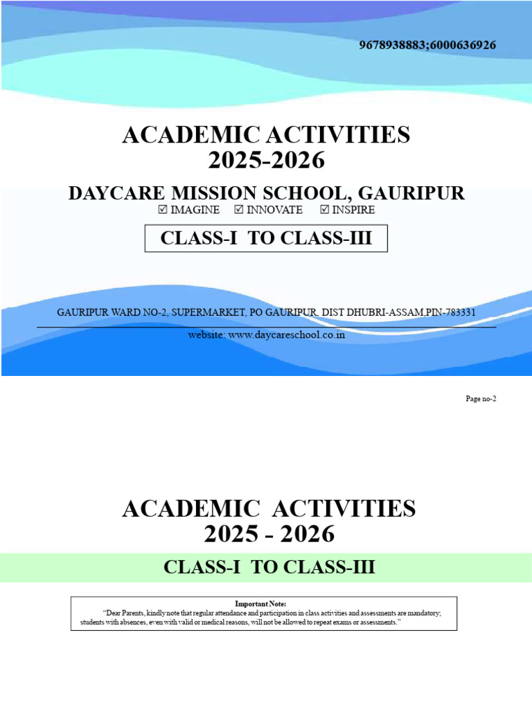 Daycare Mission School Activities 2025-26 | PDF