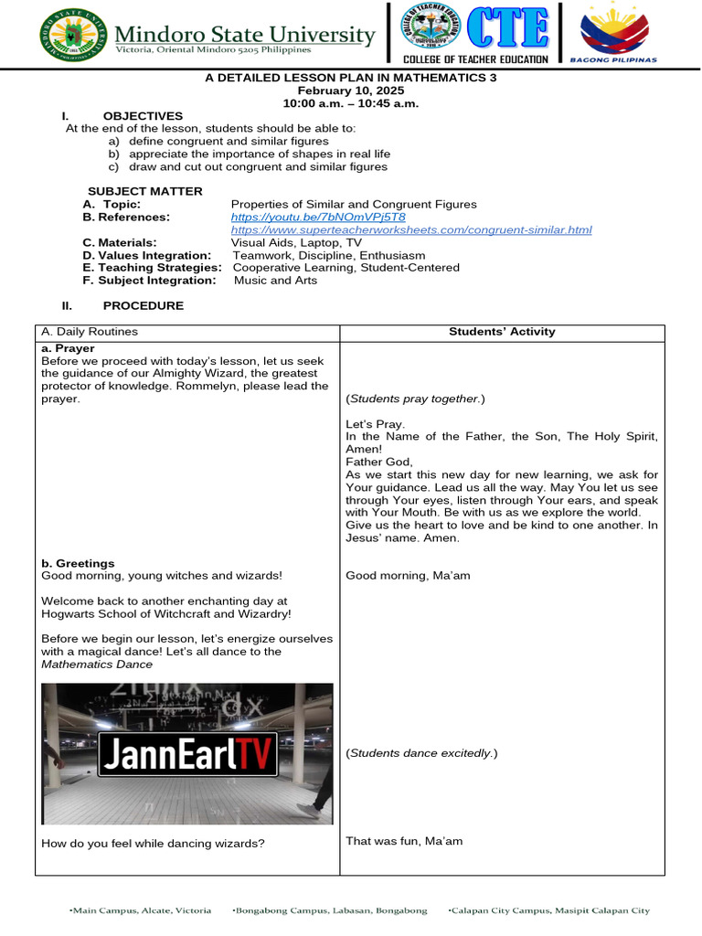 Math Lesson Plan: Congruent & Similar Shapes | PDF | Shape | Magician ...