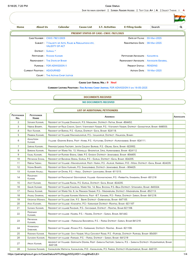CWJC-7821/2025 Case Status Update | PDF