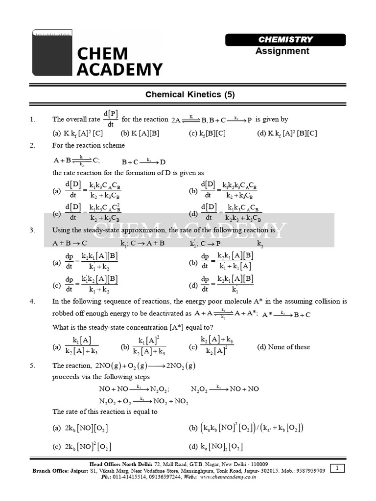 Chemical Kinetics Practice Questions | PDF | Chemical Reactions ...
