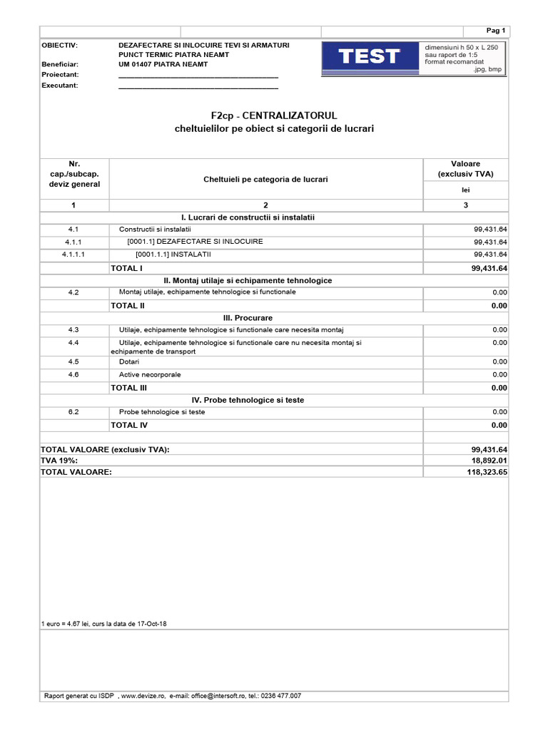 F2Cp - Centralizatorul Cheltuielilor Pe Obiect Si Categorii de Lucrari ...