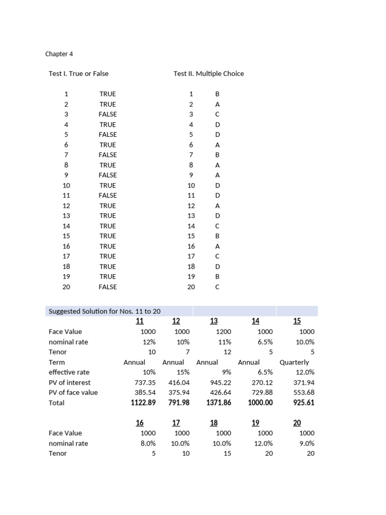 Chapter 4 Test Answers and Solutions | PDF