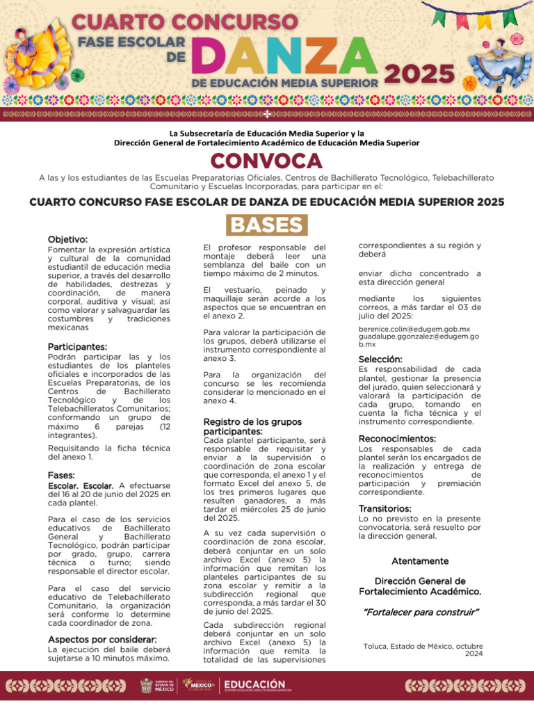 2025 Cuarto Concurso Fase Escolar de Danza de Educación Media Superior ...