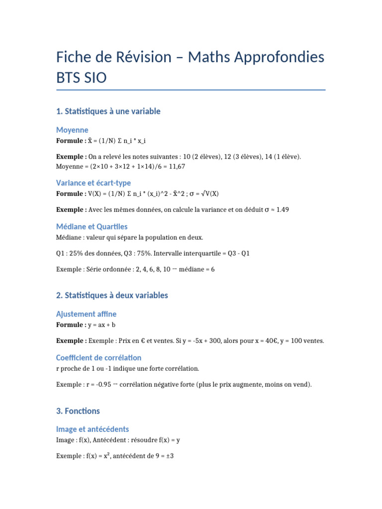 Révision Maths Approfondies BTS SIO | PDF