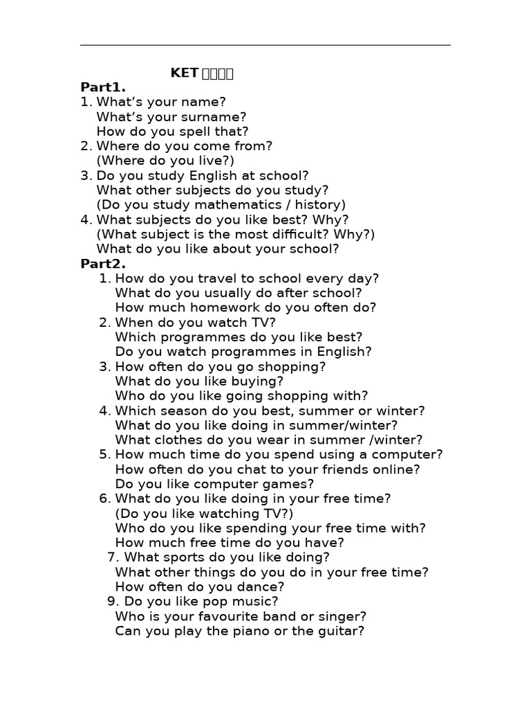 KET Speaking Part 1 Practice Guide | PDF