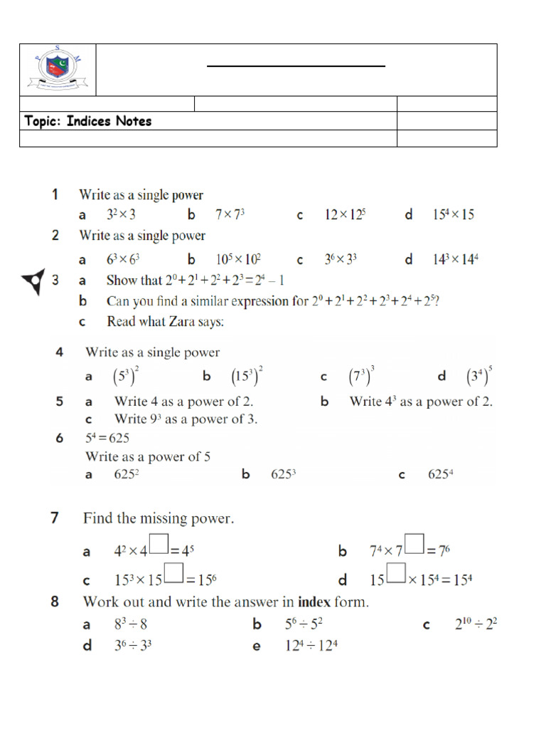 Indices Notes | PDF