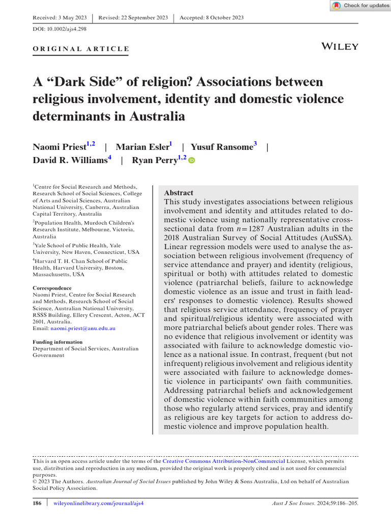 Dark Side of Religion Associations Between Religious Involvement ...