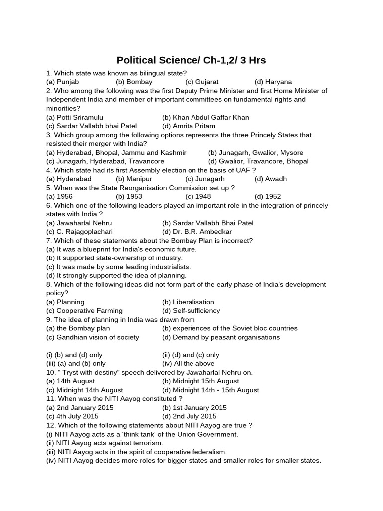 Political Science Ch-1,2 | PDF | Partition Of India | Two Nation Theory