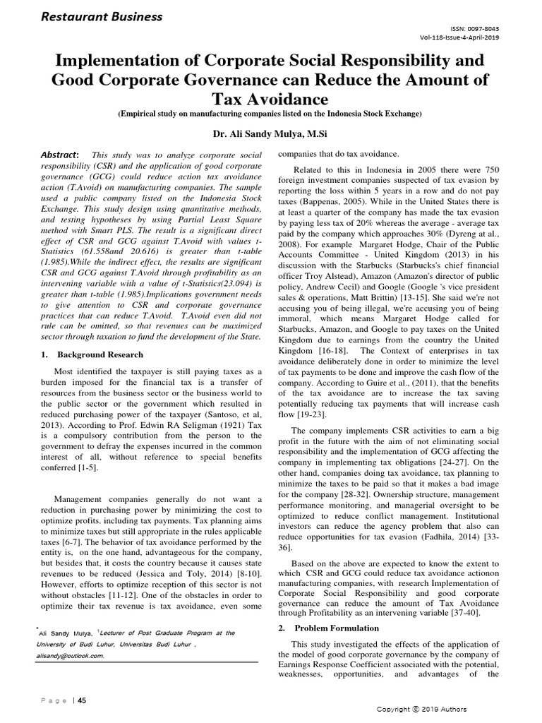 CSR and Governance Impact on Tax Avoidance | PDF | Corporate Social ...