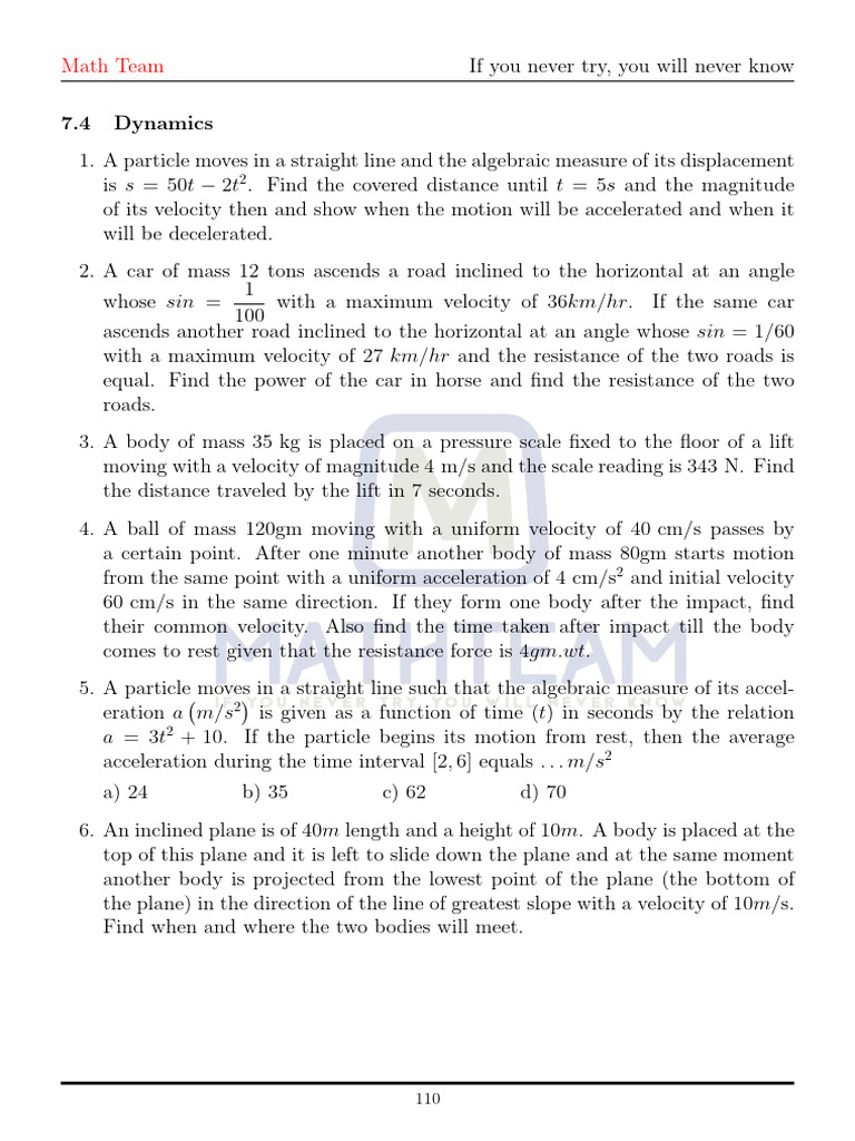 Physics Problems on Motion and Forces | PDF | Force | Velocity