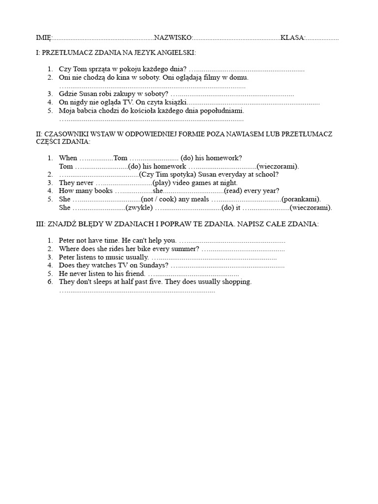 Present Simple Test 29.10.2024 | PDF