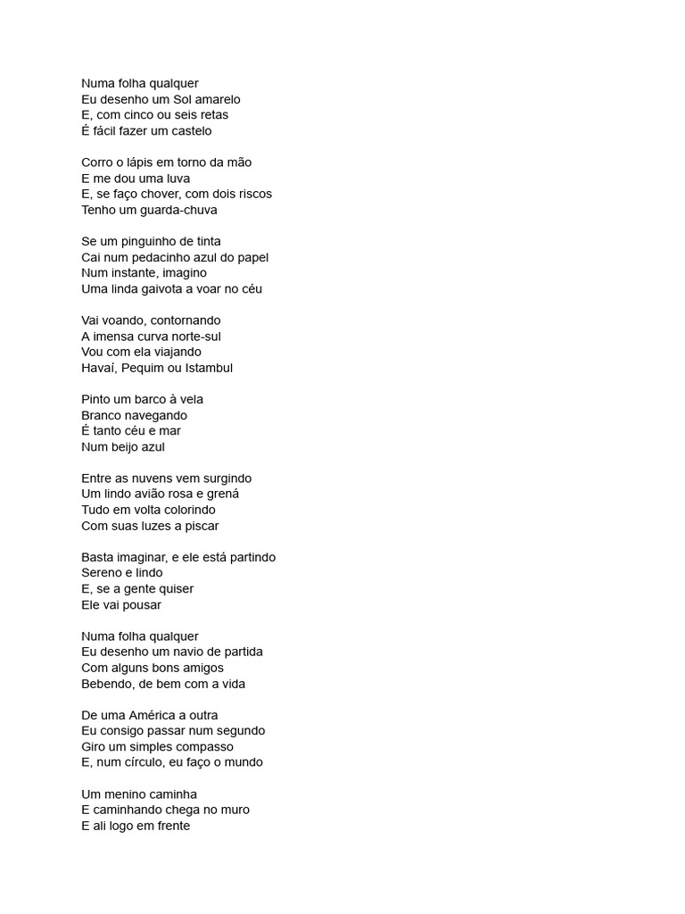 Letra da Música Aquarela para Imprimir | PDF