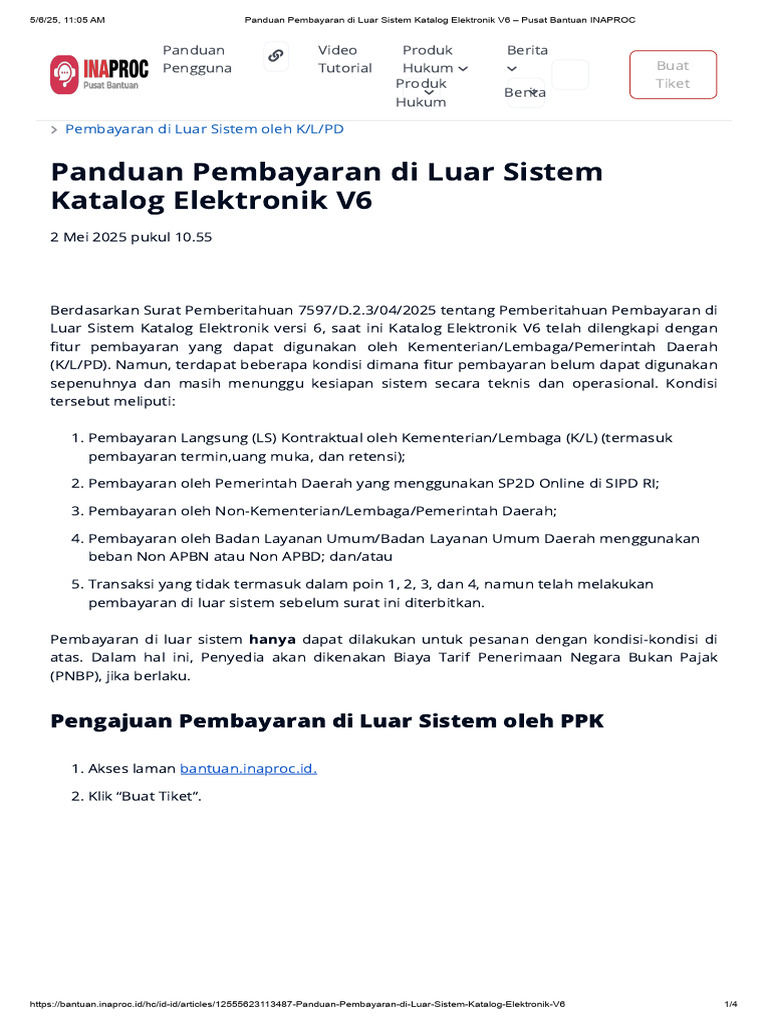 Panduan Pembayaran di Luar Sistem INAPROC | PDF
