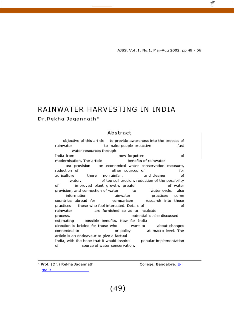 Rainwater Harvesting Techniques in India | PDF | Aquifer | Water