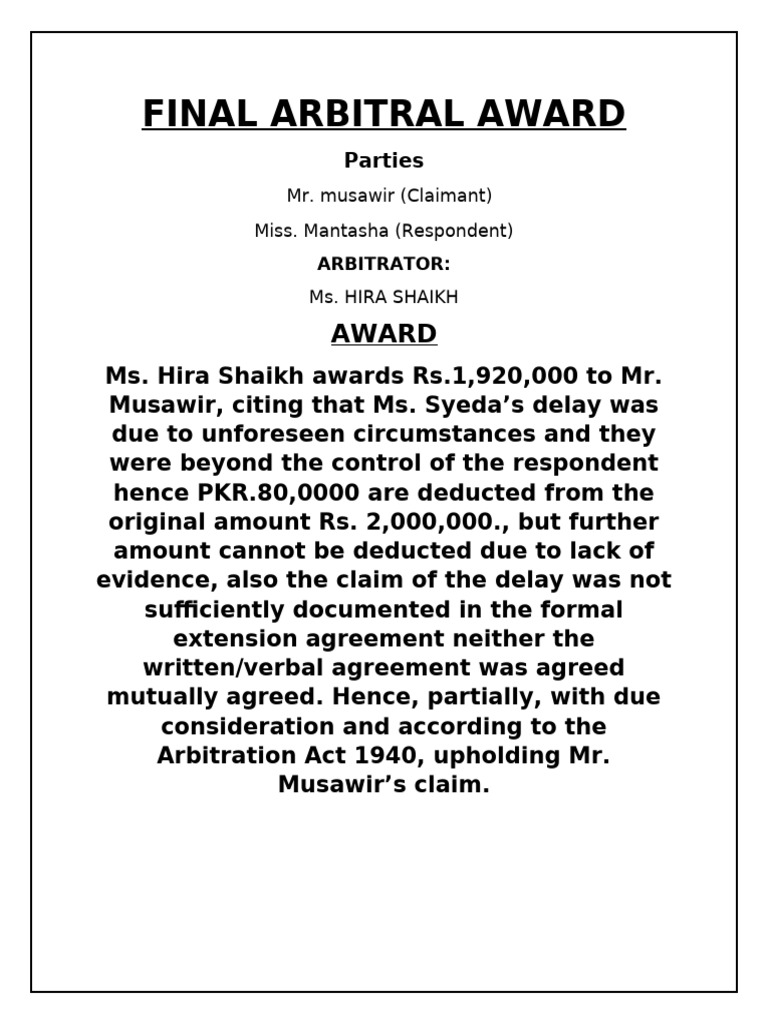 Final Arbitral Award | PDF