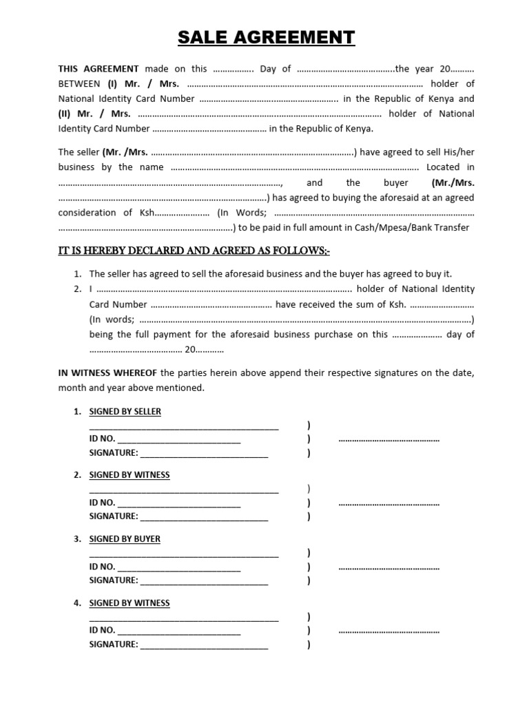 Business Sale Agreement Template | PDF