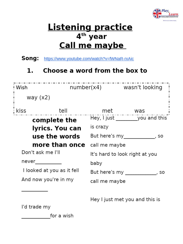 SONG Call Me Maybe - Past Continuous | PDF