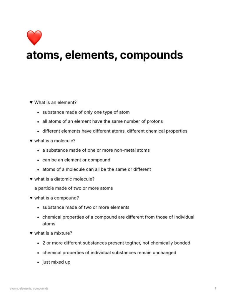 Atoms, Elements, and Compounds Explained | PDF | Chemical Compounds ...