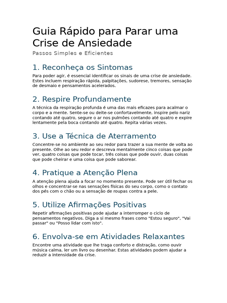 Como Parar Uma Crise de Ansiedade - Guia Rápido | PDF | Sentidos ...