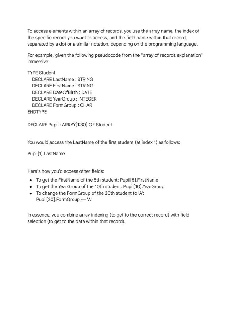 Accessing Elements in An Array of Records | PDF