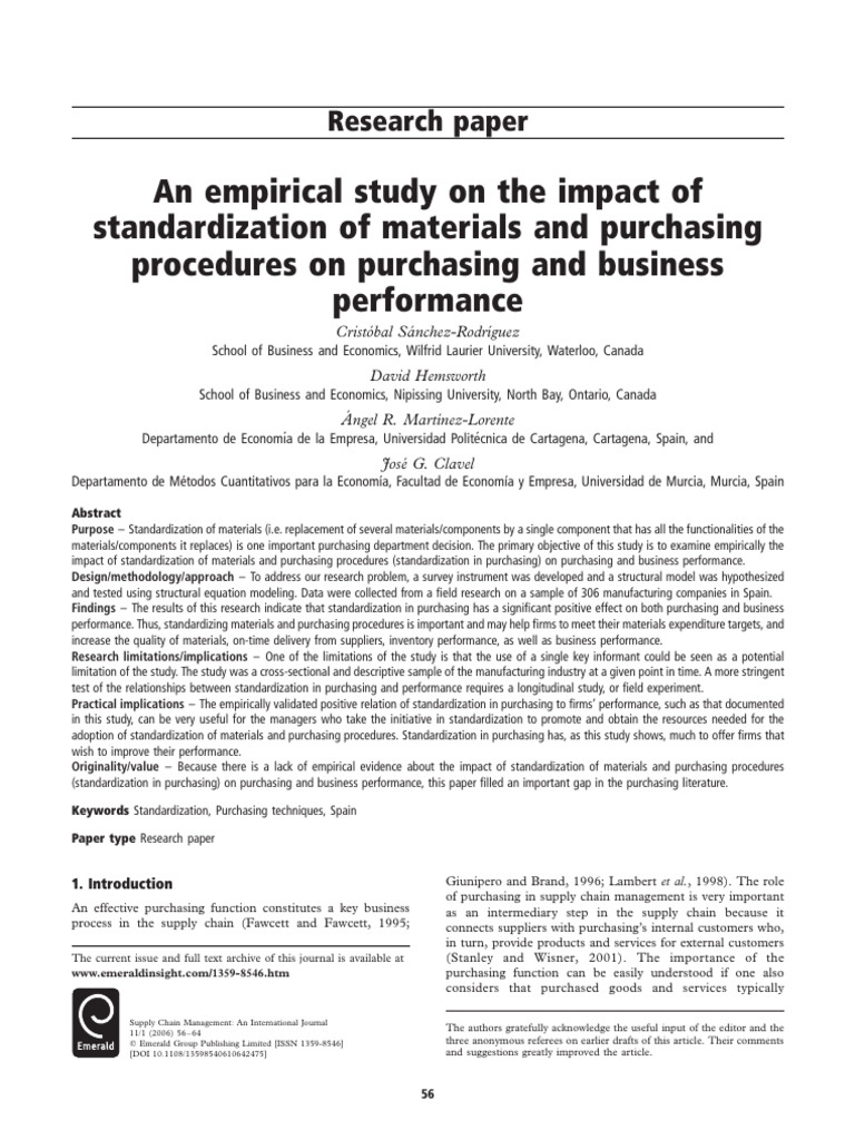 Impact of Material Standardization on Performance | PDF | Business