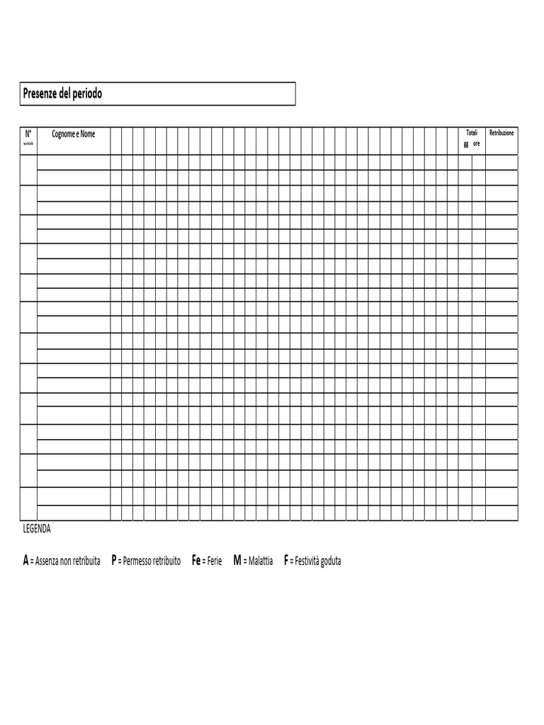 Foglio Presenze Mensili | PDF