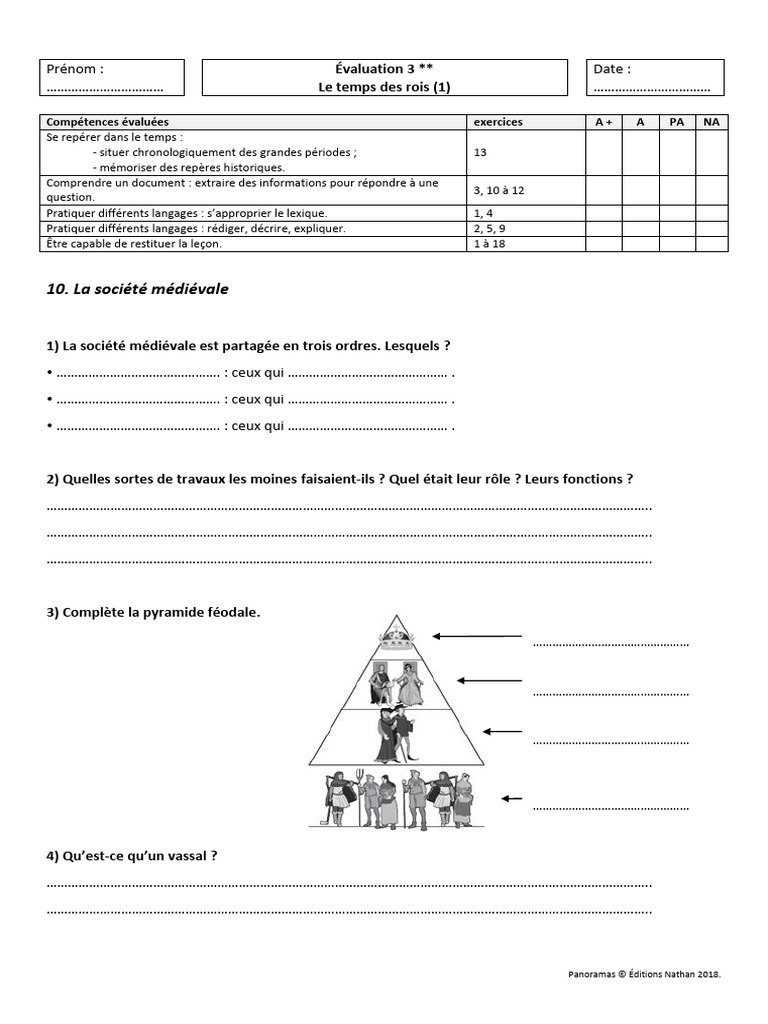 Évaluation CM1 : Le temps des rois | PDF | Royaume de France | Capétiens