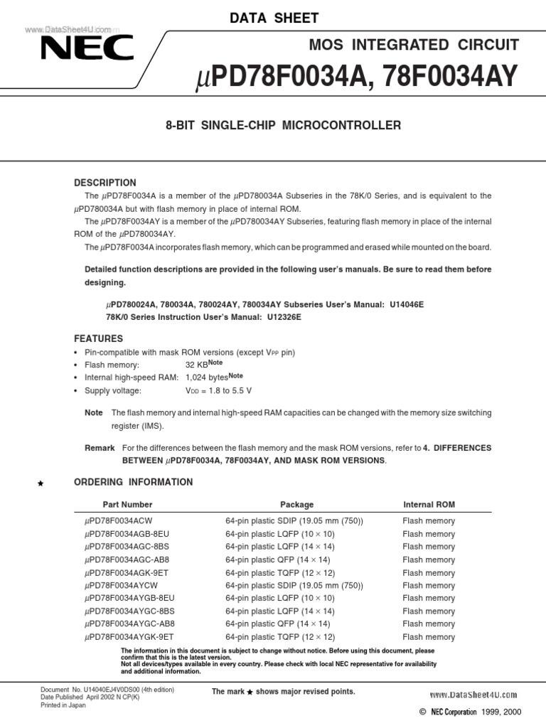 Datasheet - HK D78f0034a 43465 | PDF | Flash Memory | Computer Memory