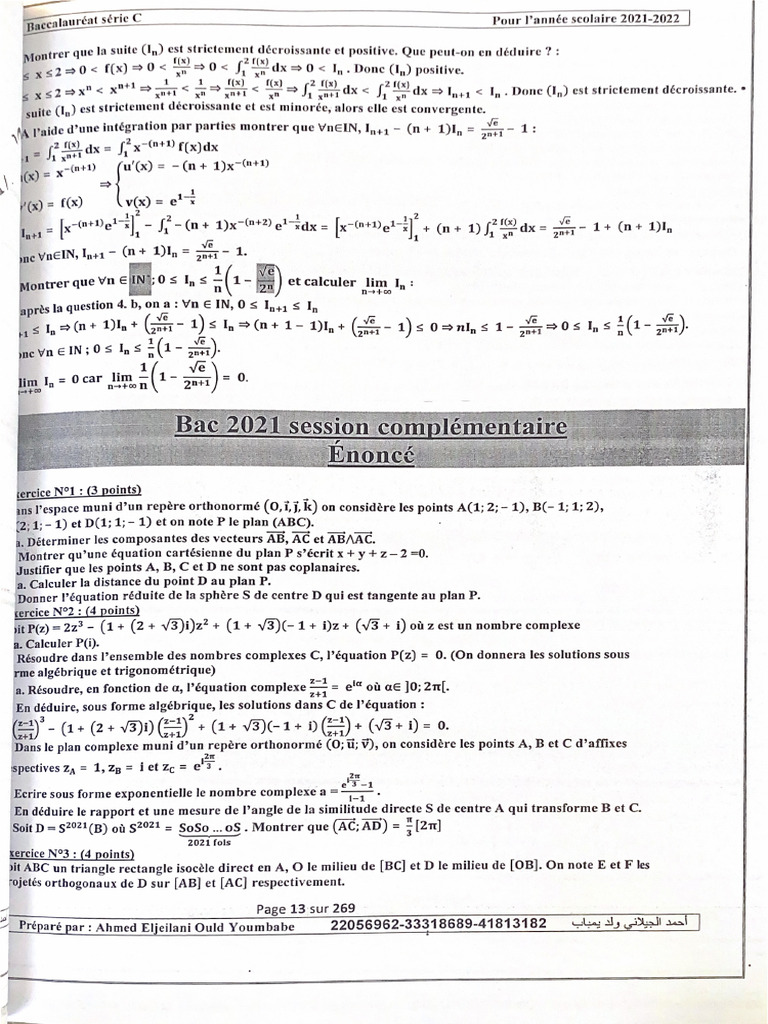 Bac C 2021 MA SC + Correction | PDF