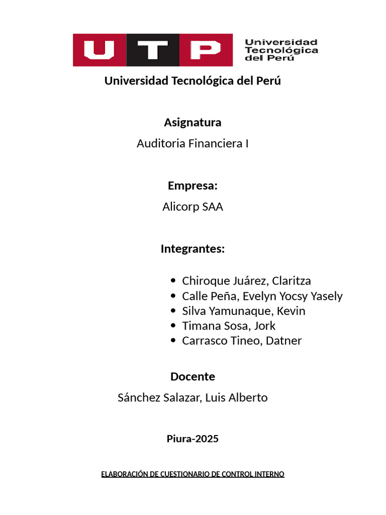 Cuestionario de Control Interno en Alicorp | PDF | Auditoría | Presupuesto