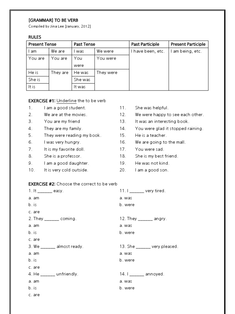 To Be Verb Grammar Guide | PDF