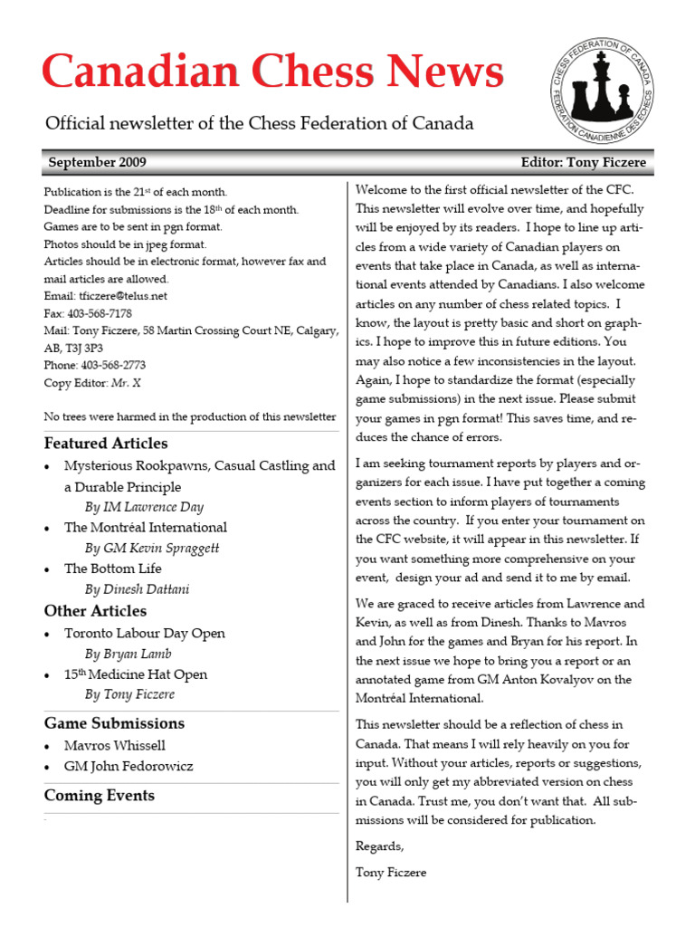 Canadian Chess Federation Newsletter | PDF | Chess Openings | Abstract ...