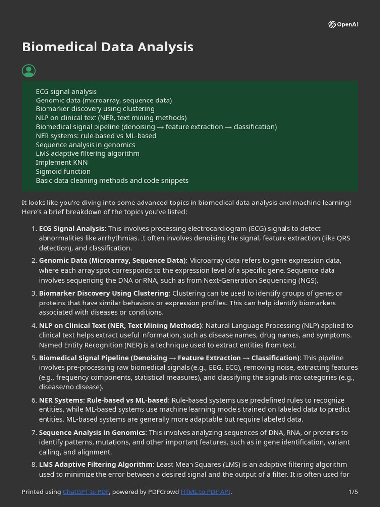Biomedical Data Analysis Techniques | PDF | Dna Sequencing | Machine ...