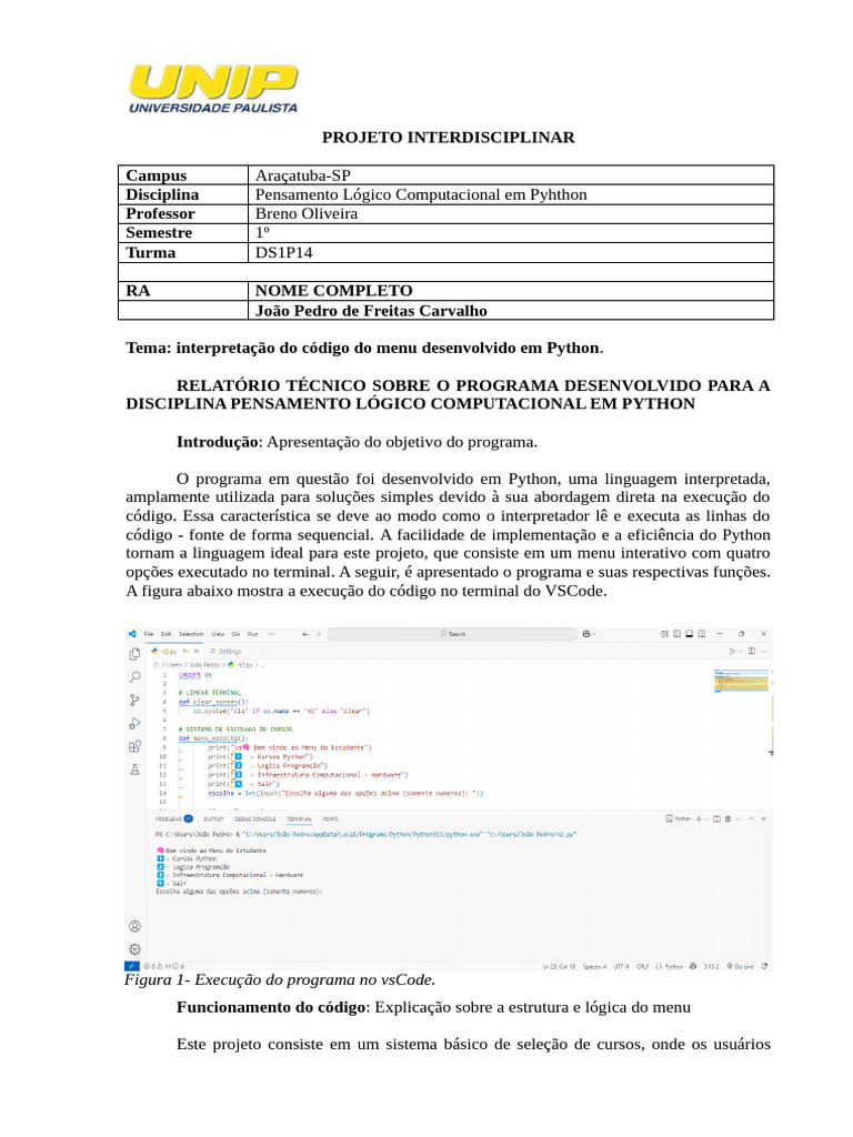 Relatório sobre Menu em Python | PDF | Python (linguagem de programação ...