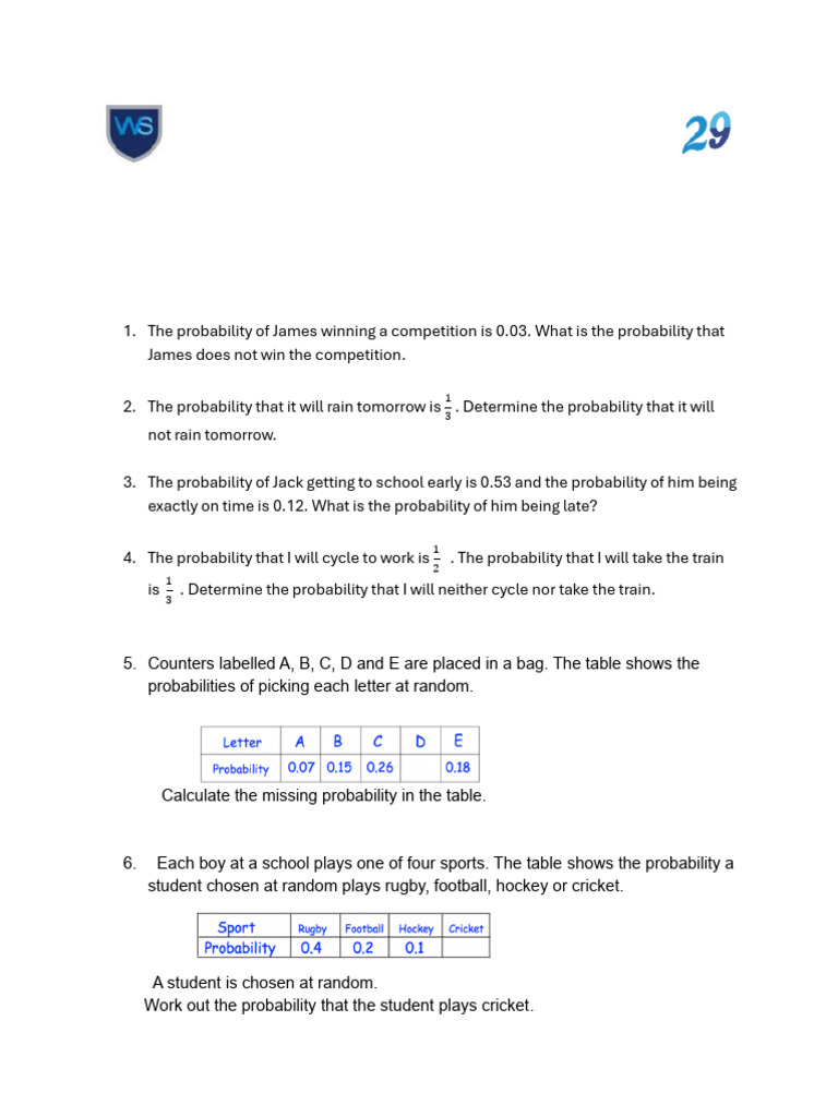 Year 8 Probability Questions PDF | PDF