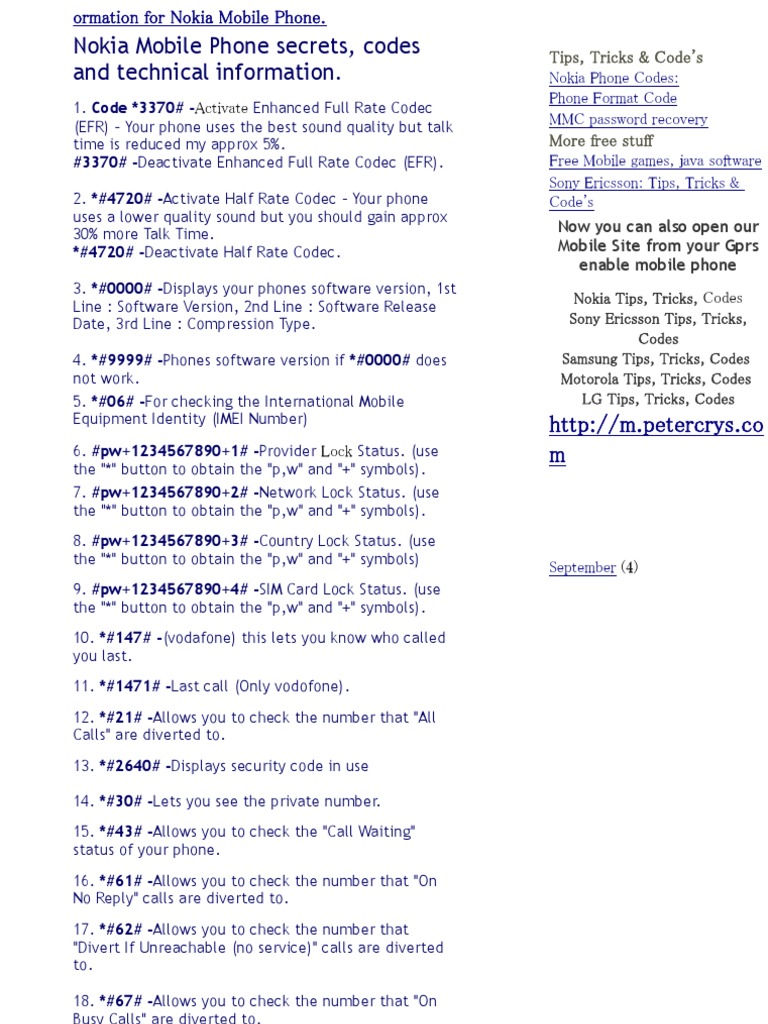 Mobile Phone Codes & Tips | PDF