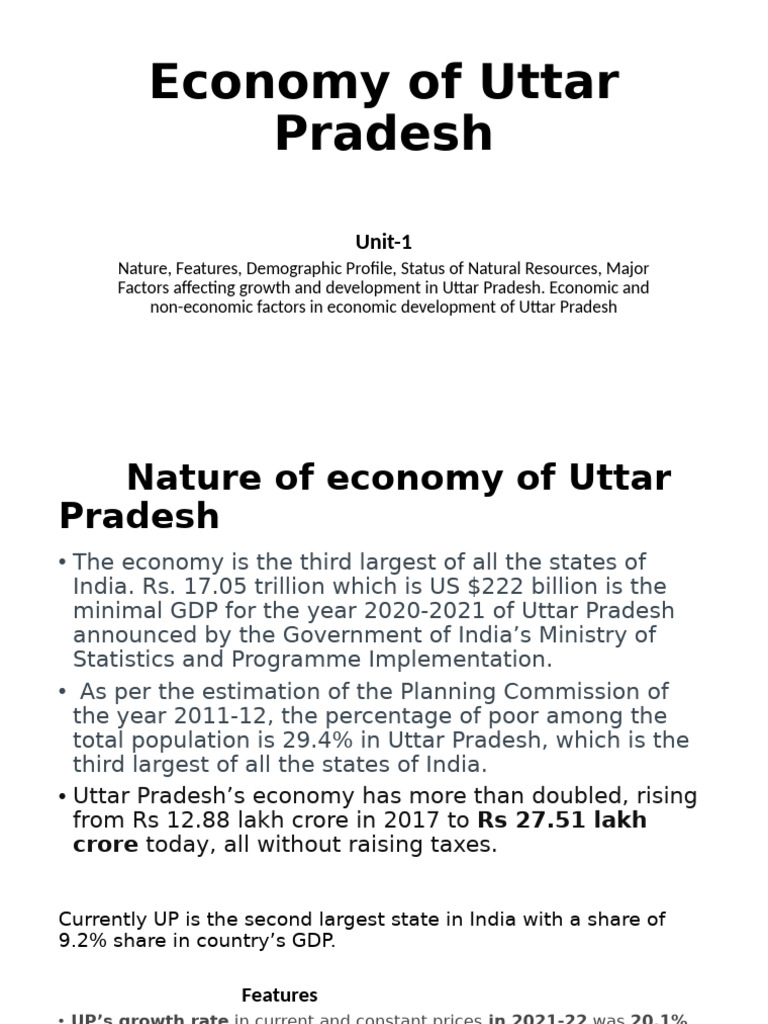 Uttar Pradesh Economic Overview 2023 | PDF | Agriculture | Agricultural ...