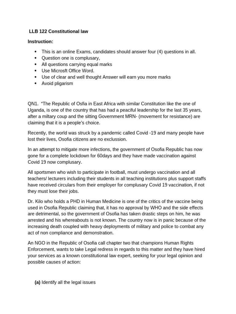 Constitutional Law Exam Questions Guide | PDF | Constitution | Bail