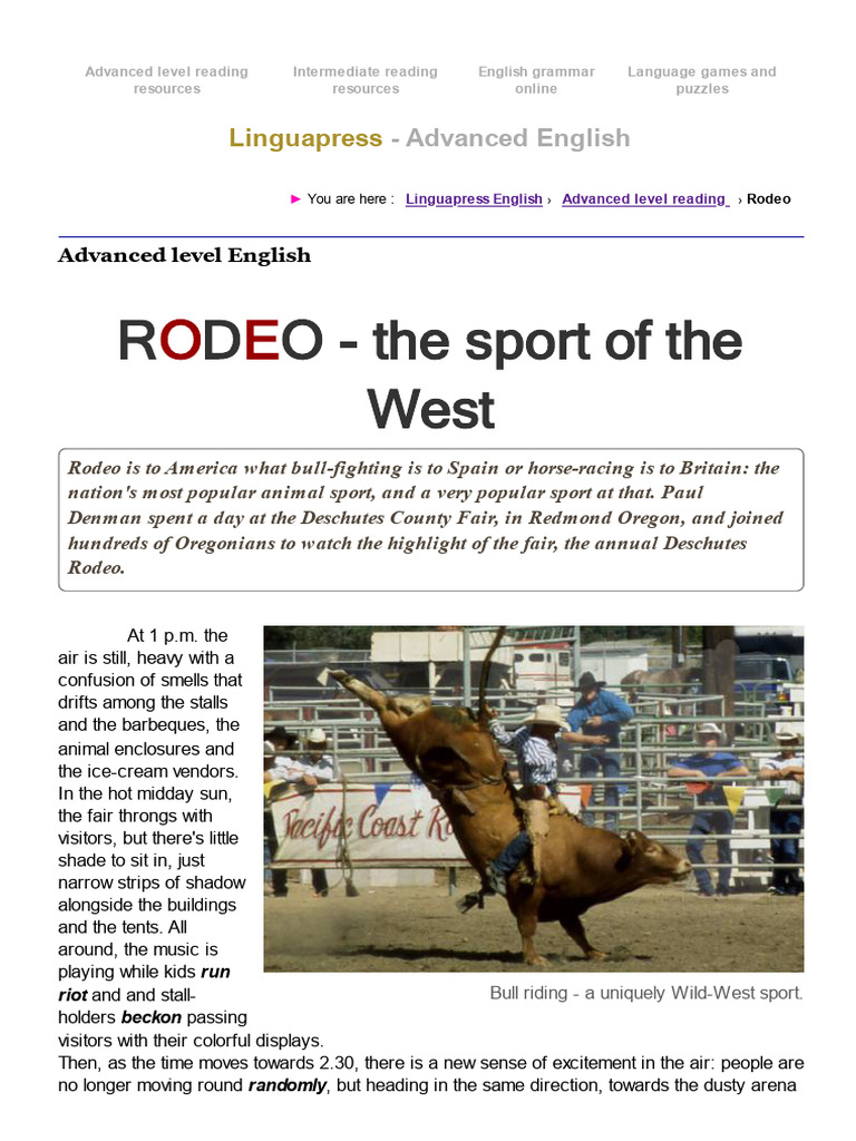 Rodeo - The Sport of The West - Linguapress English | PDF | Plural ...