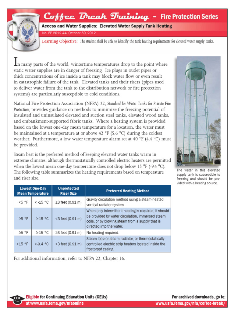 Access and Water Supplies Elevated Water Supply Tank Heating | PDF ...