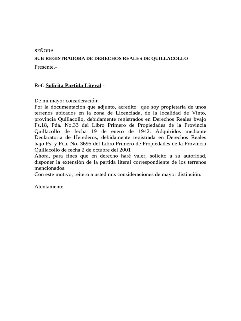 Solicitud de Partida Literal de Terrenos | PDF