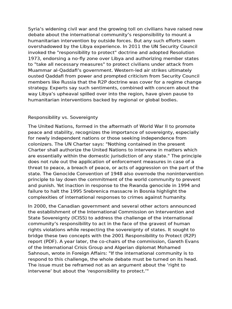 R2P Doctrine: Challenges of Humanitarian Intervention | PDF ...