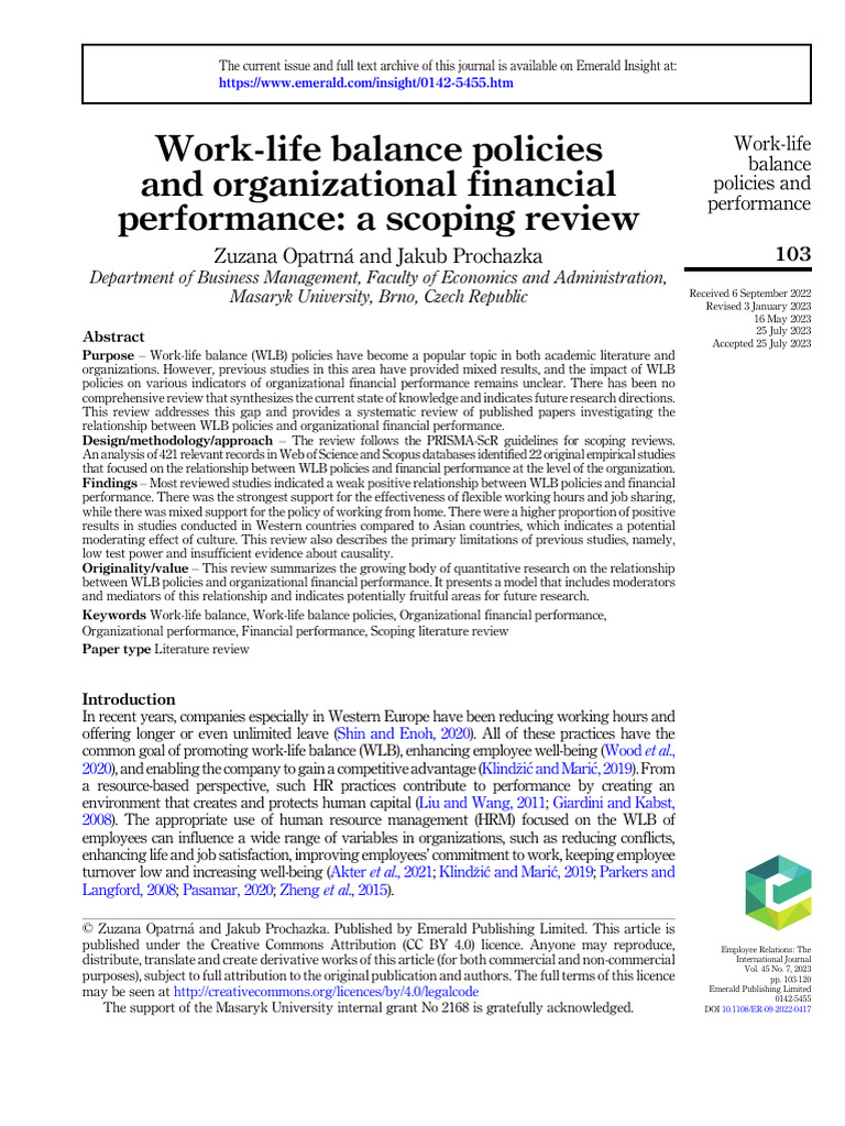 WLB Policies and Financial Performance Review | PDF | Work–Life Balance ...